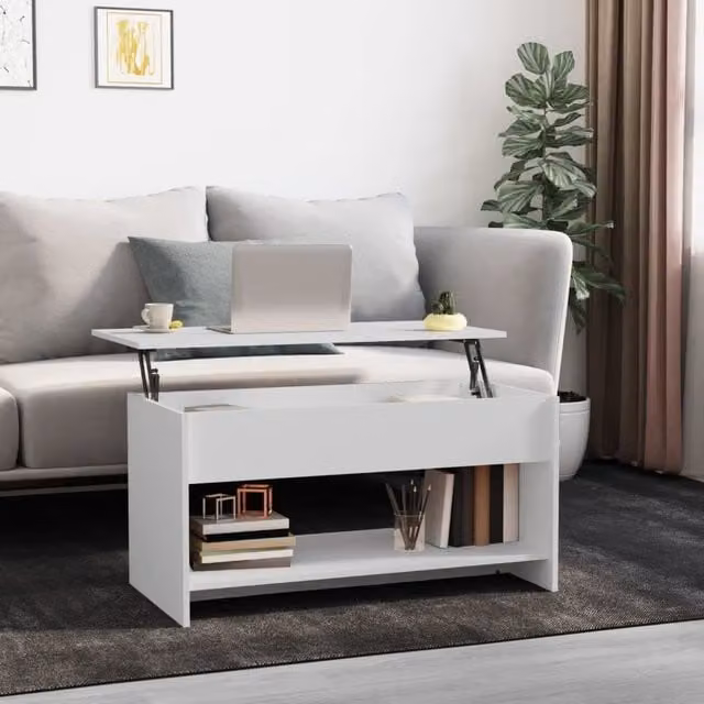 Berkfield Home 809647 Modern White Coffee Table with Lift Mechanism, W: 102 cm, D: 50 cm, H: 52.5 cm – 1