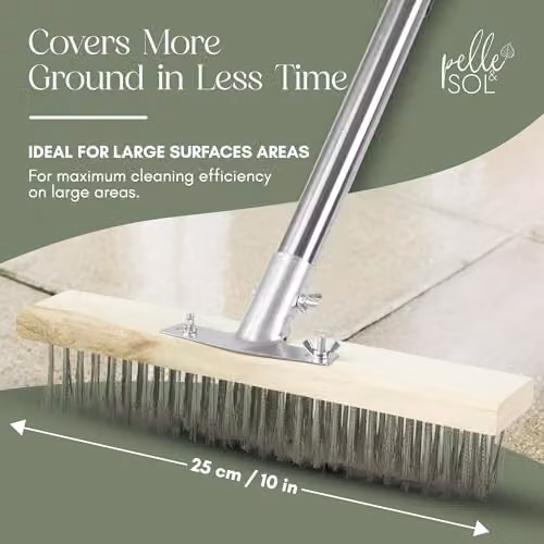 Pelle & Sol Heavy Duty Floor Scrubbing Brush with Telescopic Handle and Scraper in Silver – 3