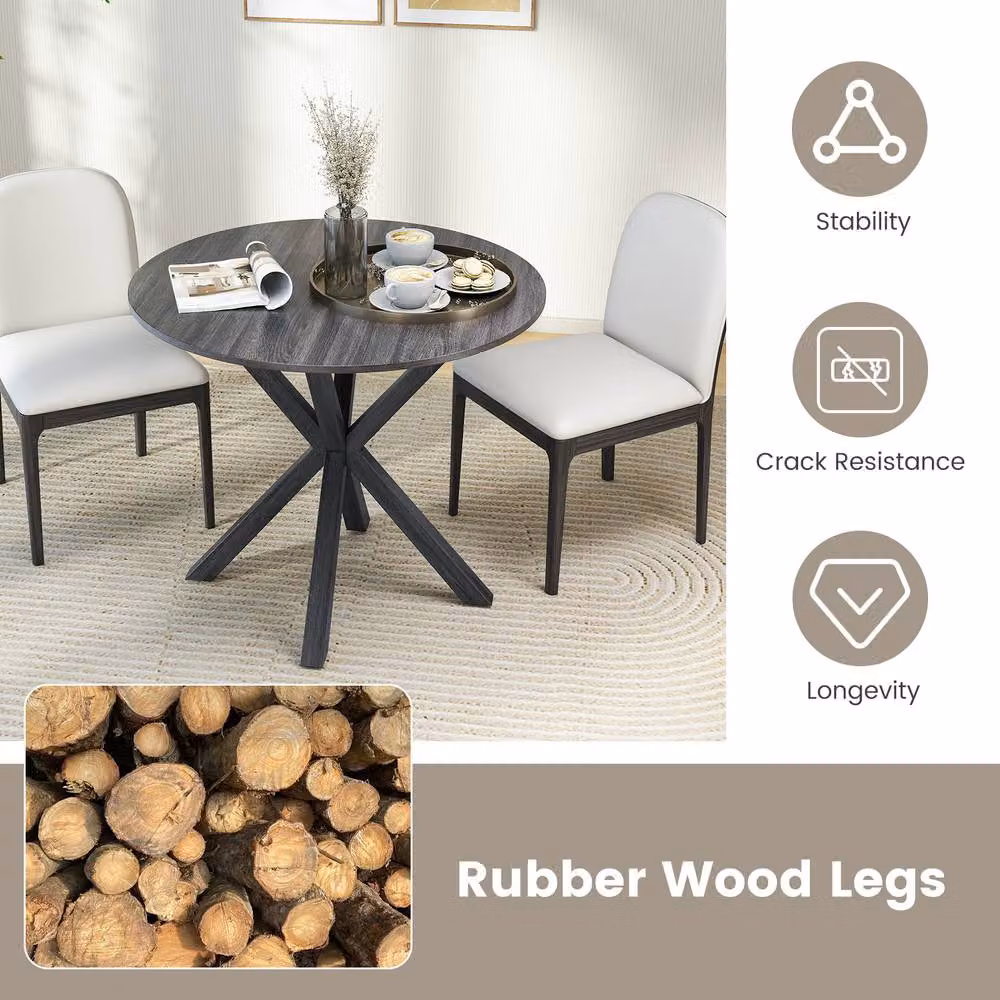 Gymax Round Rubberwood Dining Table in Black with Intersecting Base for 2-4 People – 8