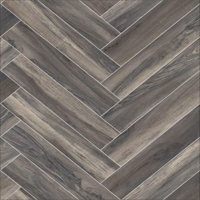 Sirius Brown and Grey Herringbone Wood Effect Vinyl Flooring, 2.6mm Thickness, W/D/H: 300 x 100 x 0.26 cm