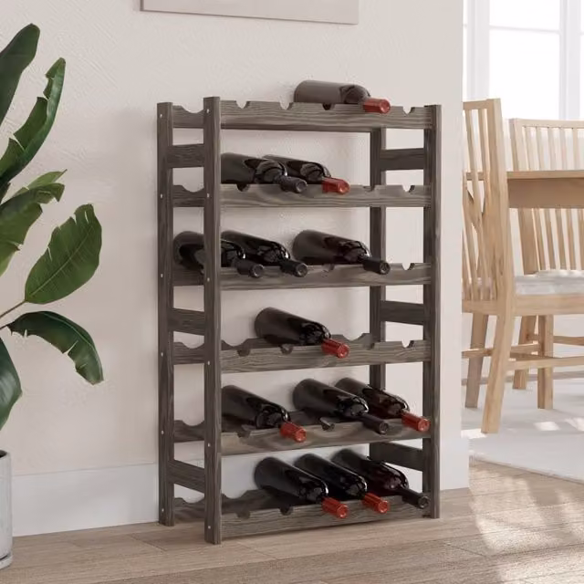 Berkfield Home Grey Solid Pine Wood Wall Mounted Wine Rack for 30 Bottles