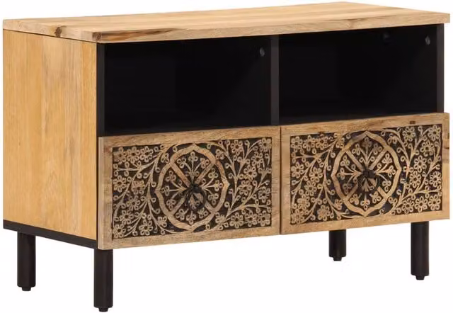 Berkfield Home Retro Mango Wood TV Cabinet in Brown, W/D/H: 70 x 33 x 46 cm
