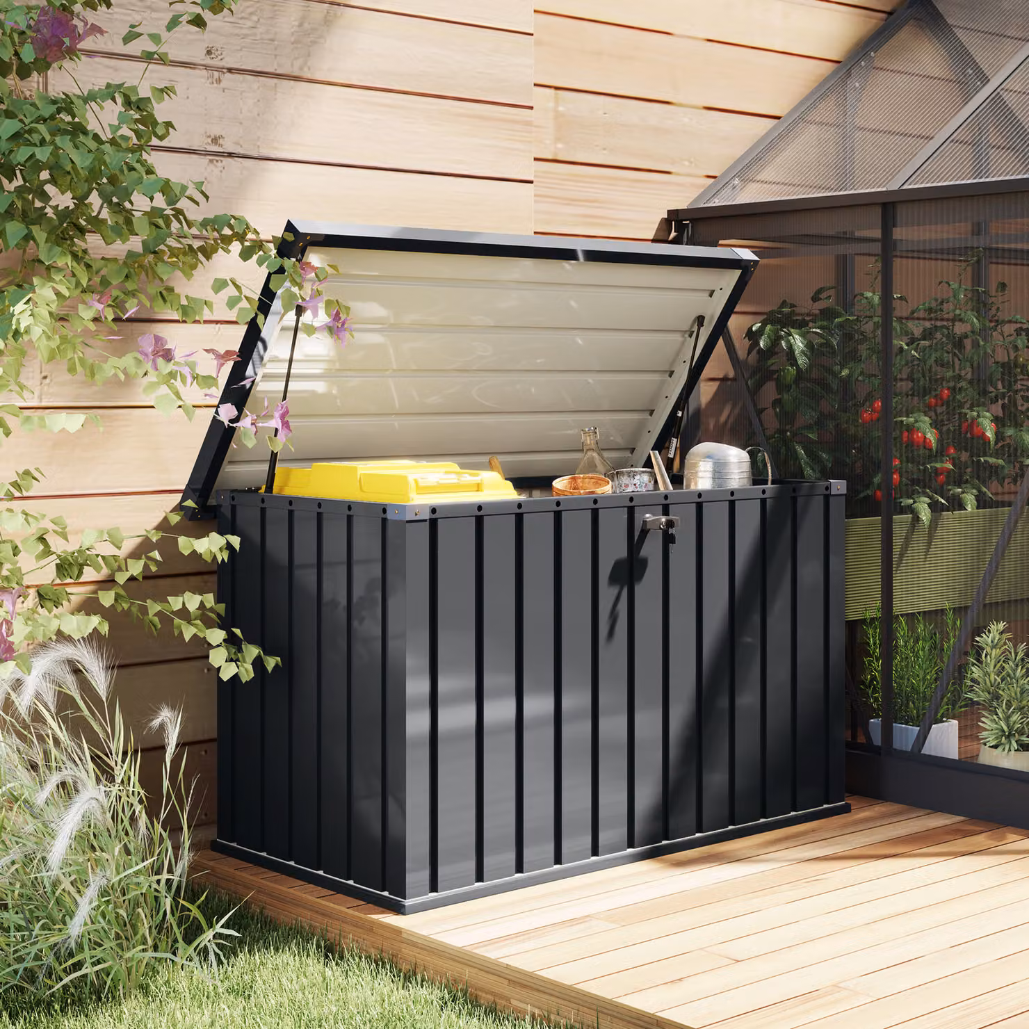 Outsunny 400L Galvanised Steel Garden Storage Box in Anthracite Matt Finish – 6