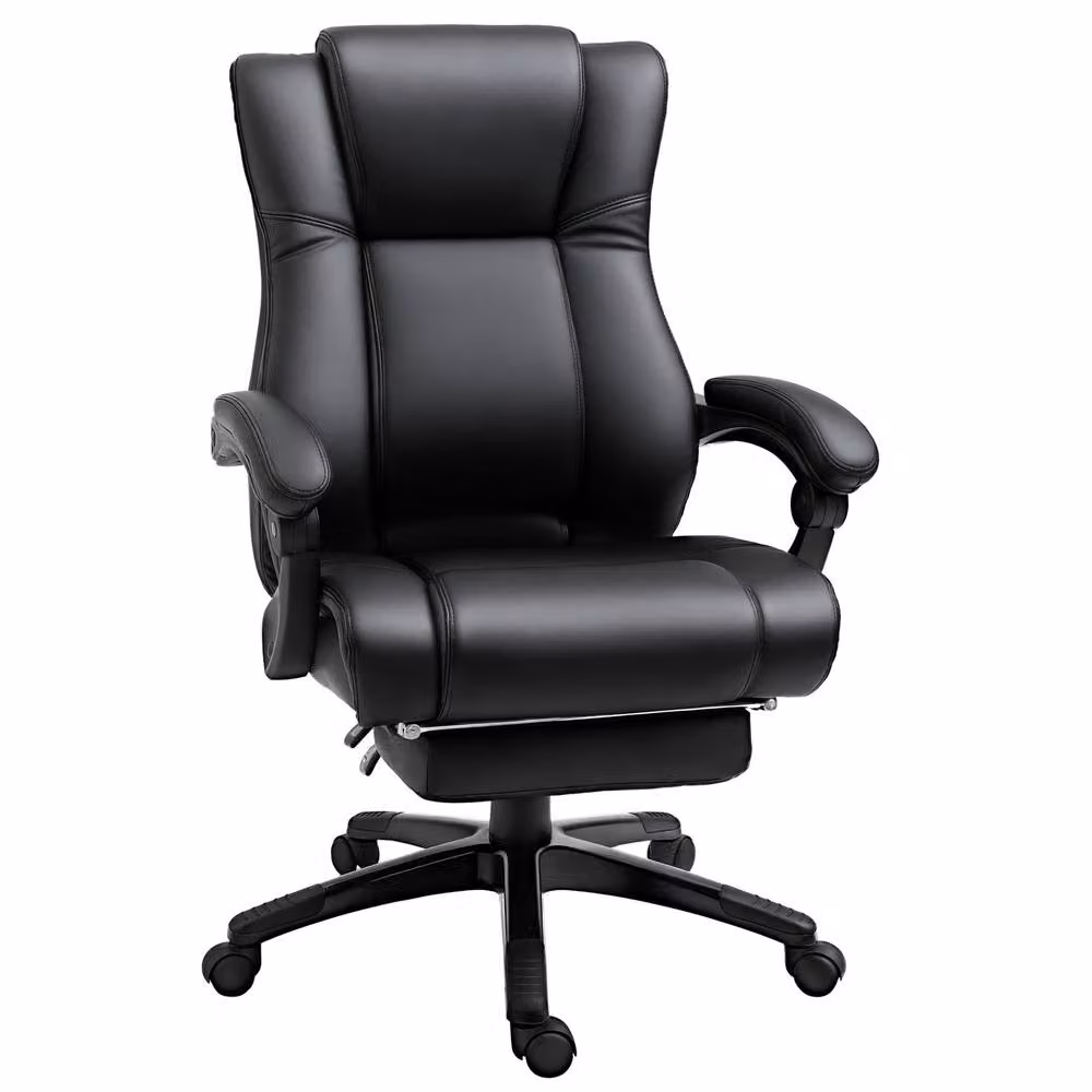STILVORA Black Synthetic Leather Executive Office Chair with Footrest, Headrest and Armrests – 4