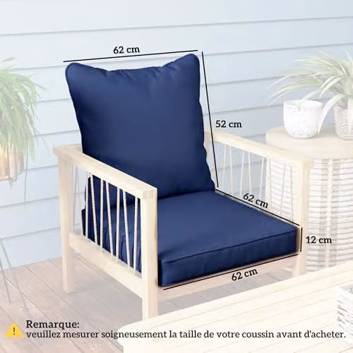 Outsunny Water Repellent Outdoor Cushion Set in Dark Blue, including 1 Seat Cushion and 1 Back Pad – 3
