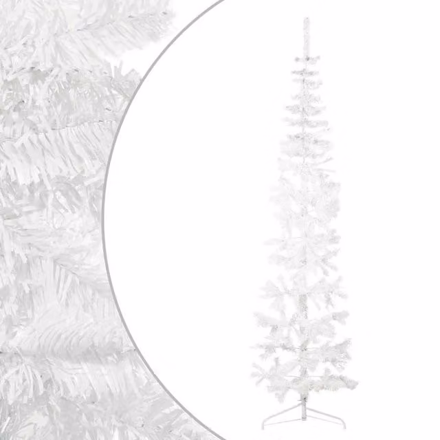 Berkfield Home Slim Artificial Half Christmas Tree with Stand, White, Height: 210 cm – 1