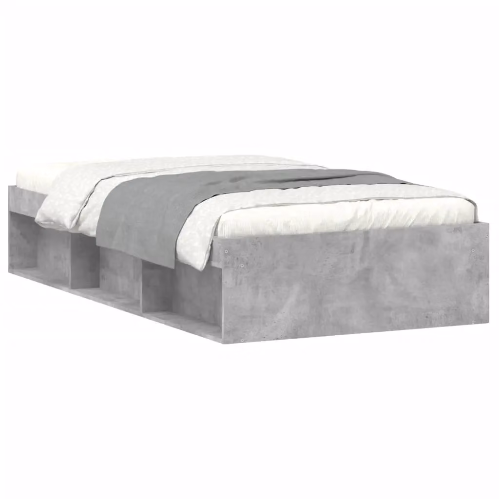 Berkfield Home Single Bed Frame in Concrete Grey with Side Compartments, W/D/H: 90 x 190 cm – 2