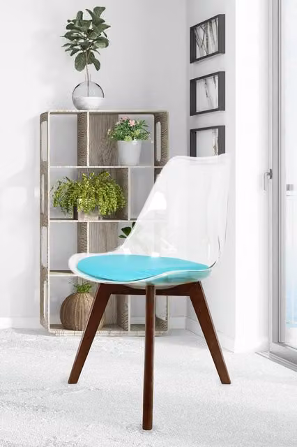 Fusion Living Soho Transparent Aqua Plastic Dining Chair with Dark Wood Legs