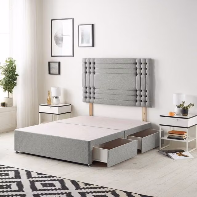 Somnior Beds Ltd Saville Grey Fabric Divan Bed Base with Drawers, W/D/H: 200 x 200 cm