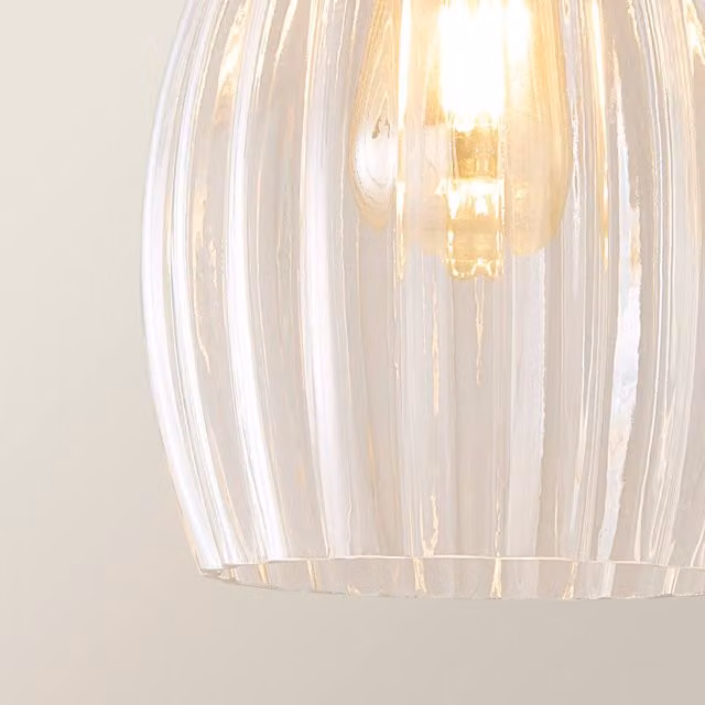 ValueLights Cheltenham 3 Drop Bar Ceiling Light with Ribbed Glass Dome Shades in Brushed Brass, W: 90 cm