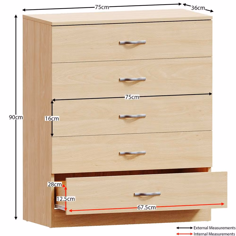 HD Designs Riano 5 Drawer Chest of Drawers in Brown – 2