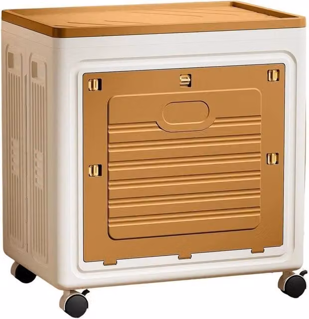VOGREX 95 L Plastic Folding Storage Bins with Lid and Wheels, White and Multicolour – 1