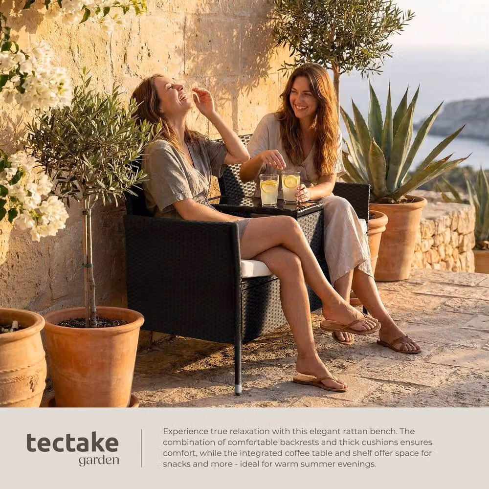 tectake Outdoor Bench with Integrated Table and Cushions in Black and Beige, W/D/H: 133 x 63 x 84 cm – 11