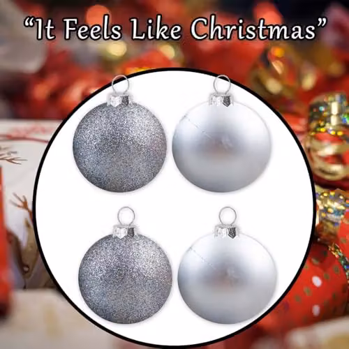 VFM e-Store Set of 4 Silver Round Christmas Bauble Hanging Tree Ornaments, 10 cm – 7