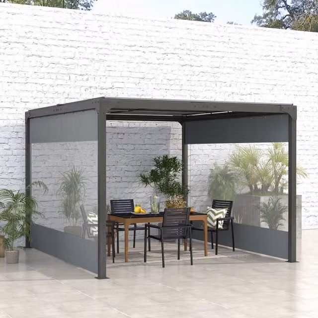 Outsunny Grey Polyester Pergola Side Panel Replacement with Large Windows