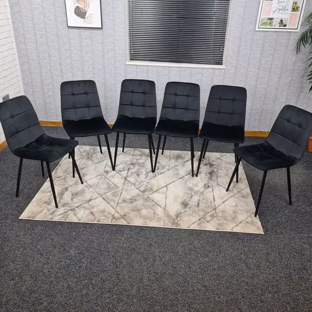 KOSY KOALA Set of 6 Black Velvet Tufted Kitchen Dining Chairs – 1