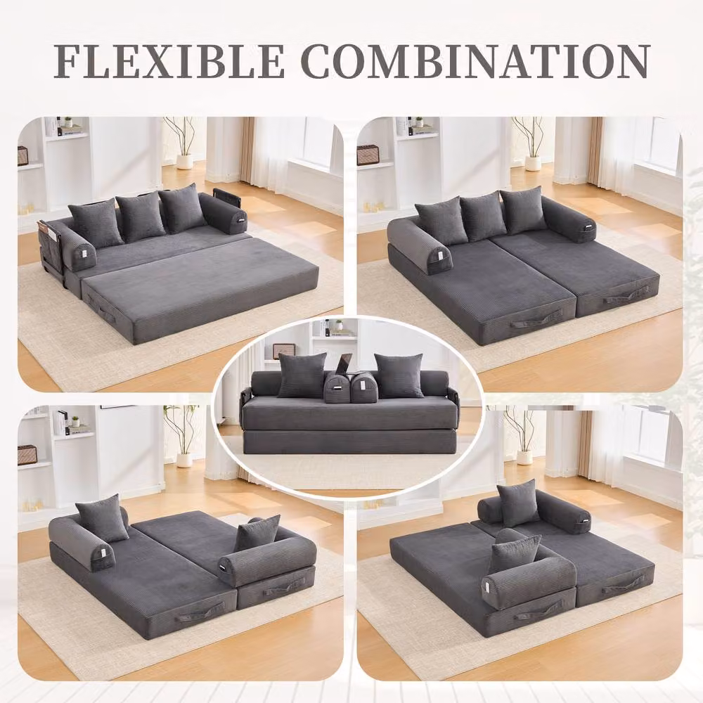 GOMYWAY Matteo Modular L-Shape Corduroy Sofa in Grey with Scatter Cushions – 2