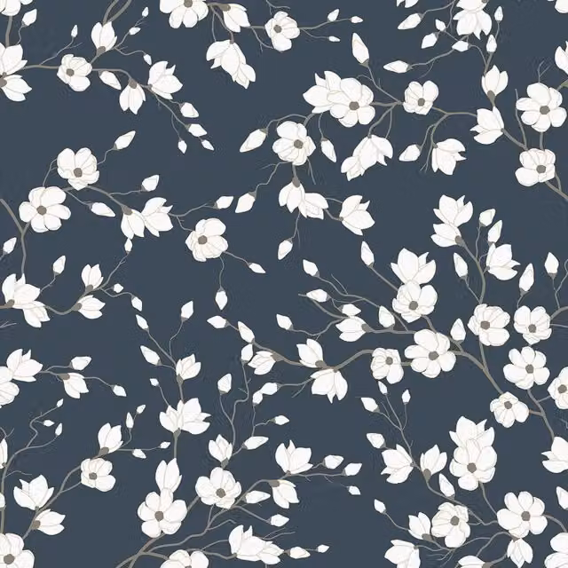 I Love Wallpaper Spring Blossom Botanical Floral Wallpaper in Navy, Blue and Yellow