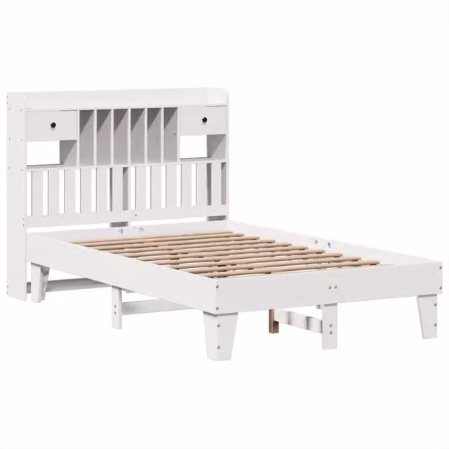 Berkfield Home Solid Wood Pine Bed Frame in White, W/D/H: 135 x 190 x 110 cm