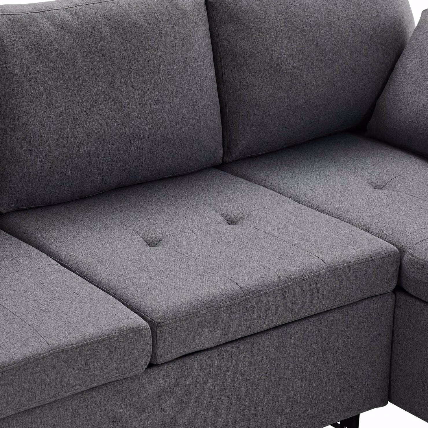 Aosom UK Grey L-Shaped 3 Seater Corner Sofa Bed with Storage, Cup Holders and Magazine Pockets, W/D/H: 212 x 141 x 87.5 cm – 6