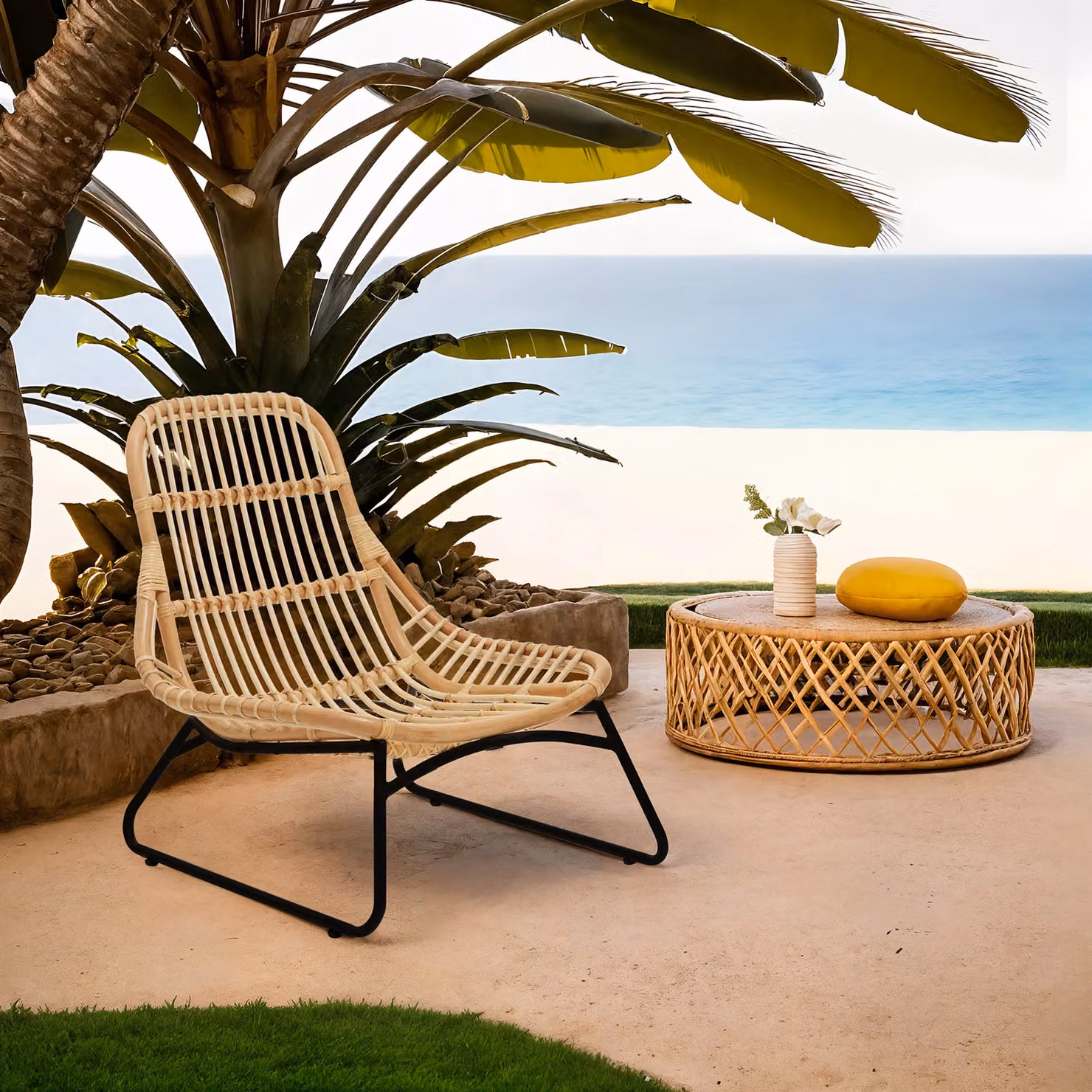 Orsina Wide Natural Rattan Dining Chair in Brown and Black – 2