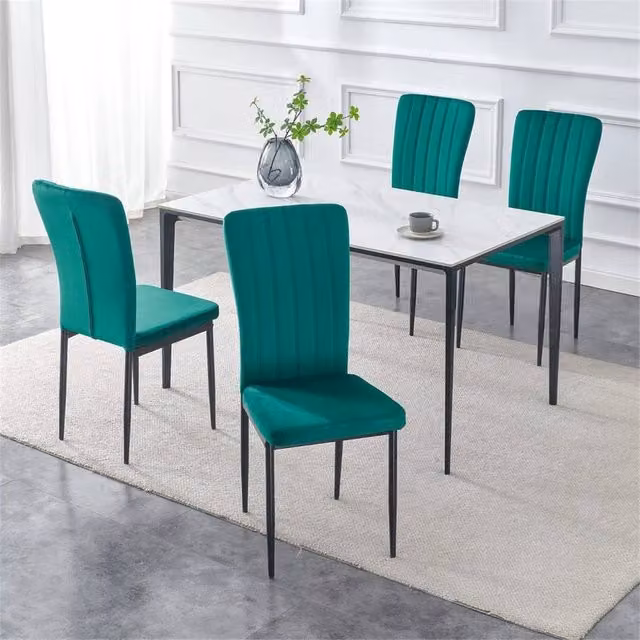 FORGEVIO Set of 4 Modern Green Velvet Upholstered Dining Chairs with Black Metal Frames – 1