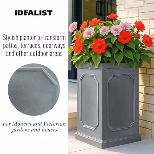 IDEALIST Large Grey Stone Faux Lead Reinforced Planter, Height: 64 cm, 62L – 7