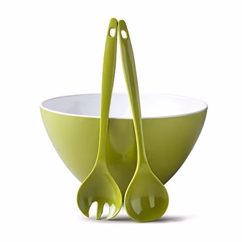 Zeal Melamine Salad Bowl and Server Set in Green and White – 1