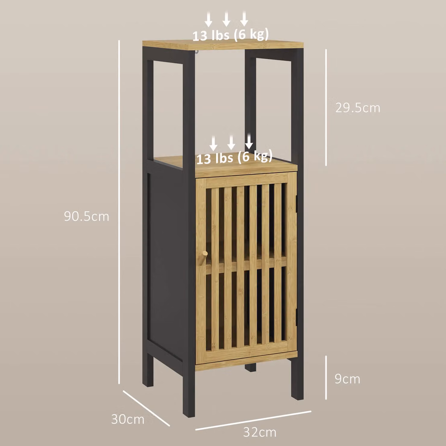 HOMCOM Black Freestanding Bathroom Floor Cabinet with Adjustable Internal Shelves and Hinged Doors – 3