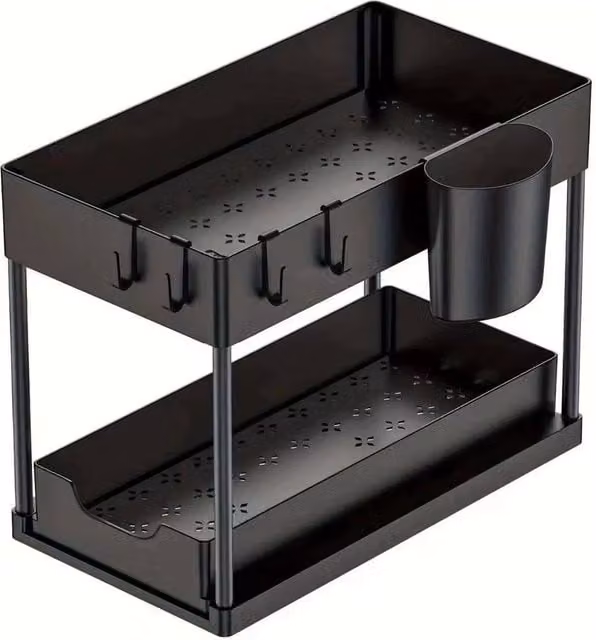 NESTLUNE Under Sink Storage Organiser Shelf and Pull Out Spice Rack Drawer, Black