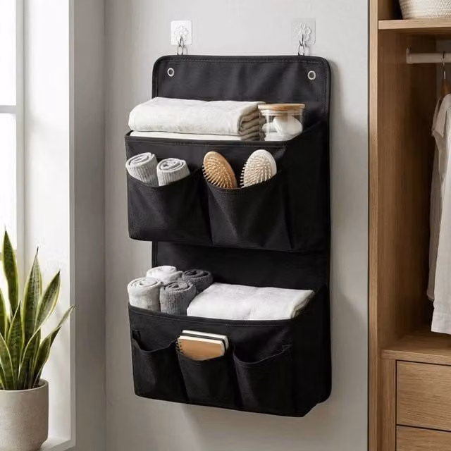 FORGEVIO Space-Saving Hanging Pocket Storage Bag in Black, Grey or White