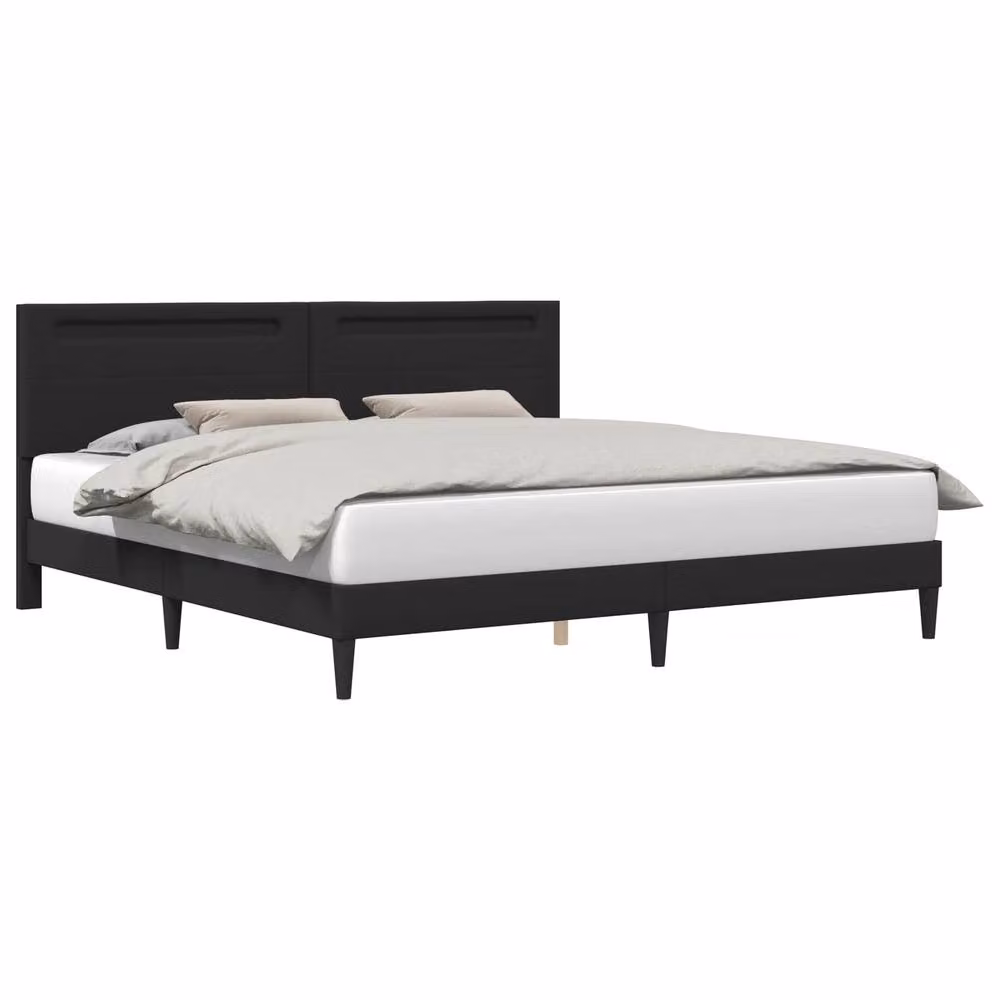Berkfield Home Upholstered Faux Leather Bed Frame in Black with LED Strip Lights and USB Charging Port, W/D/H: 180 x 200 cm – 2