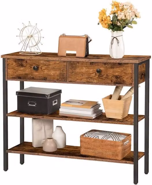 Havendro Rustic Brown Console Table with 2 Drawers, W/D/H: 80 x 24 x 24 cm – 1