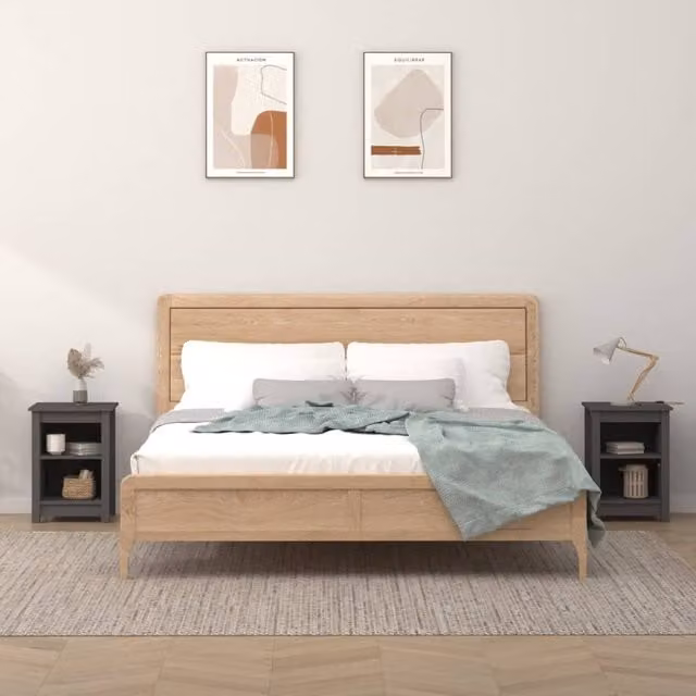 Berkfield Home Set of 2 Grey Solid Wood Pine Bedside Cabinets, W/D/H: 40 x 35 x 55 cm – 1
