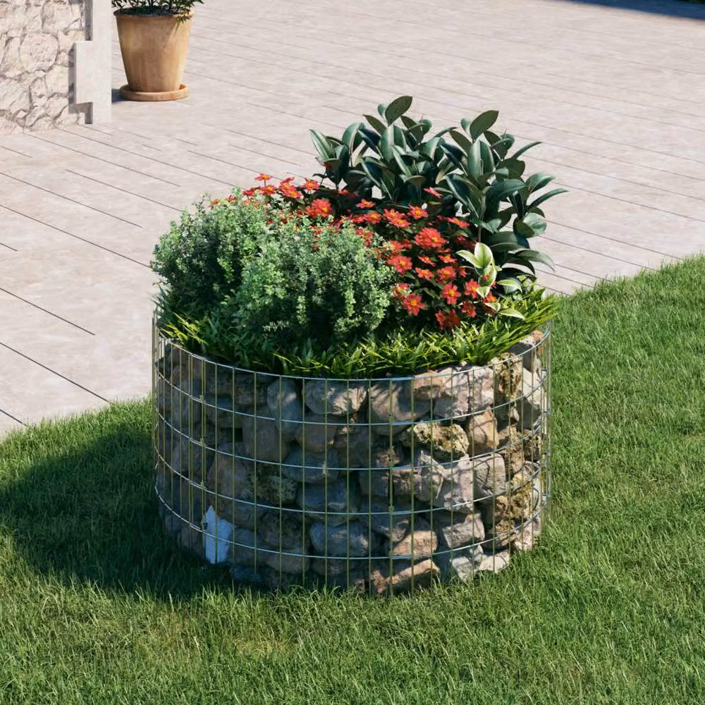 Berkfield Home Circular Galvanised Steel Gabion Post in Silver, H 100 cm x W 50 cm – 2