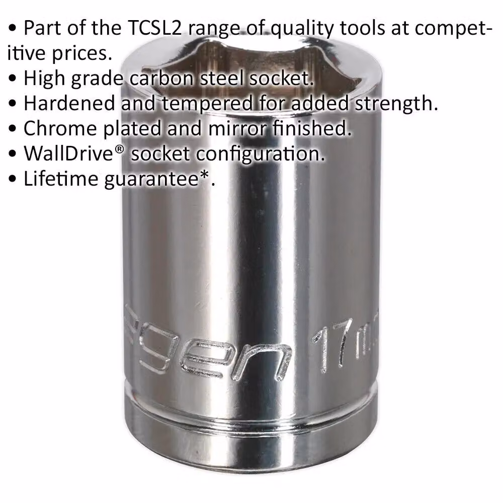 Loops 17mm Chrome Plated 1/2 inch Square Drive Socket in Silver Carbon Steel – 2