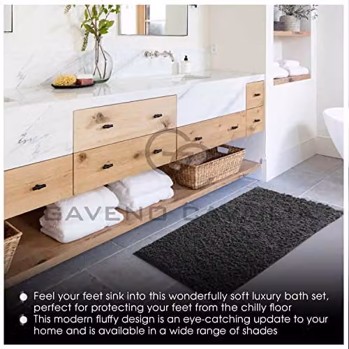GC GAVENO CAVAILIA 2 Piece Non-Slip Zero Twist Bath Mat and Pedestal Set in Black, W/D/H: 80 x 50 cm and 50 x 40 cm – 5
