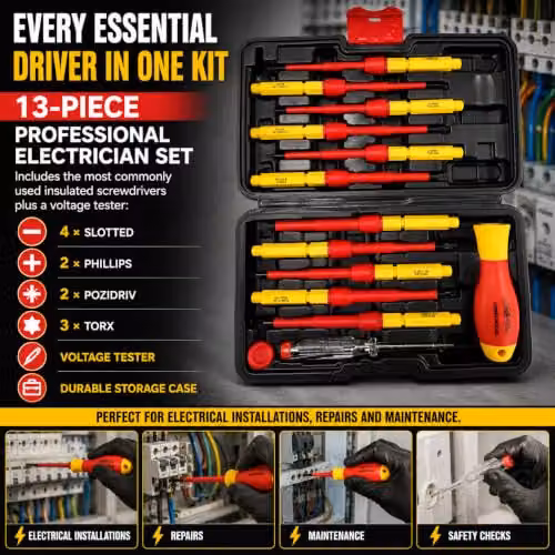 Lumberjack 13 Piece Red VDE Insulated Electrician Screwdriver Set – 2