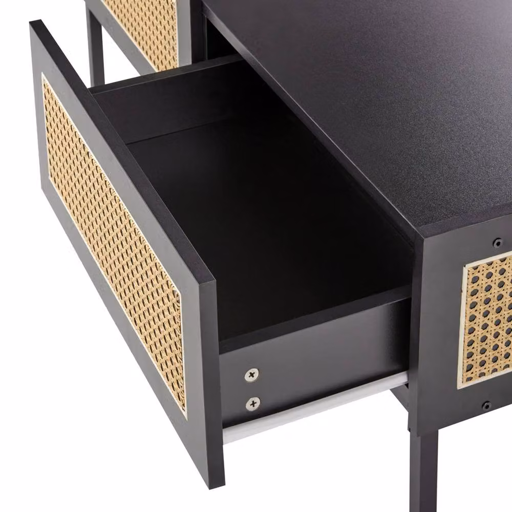 Wyld and Coco Viennese Braid Coffee Table in Black with Wood Top, Iron and Rattan Drawers, W/D/H: 97 x 57 x 42 cm – 4