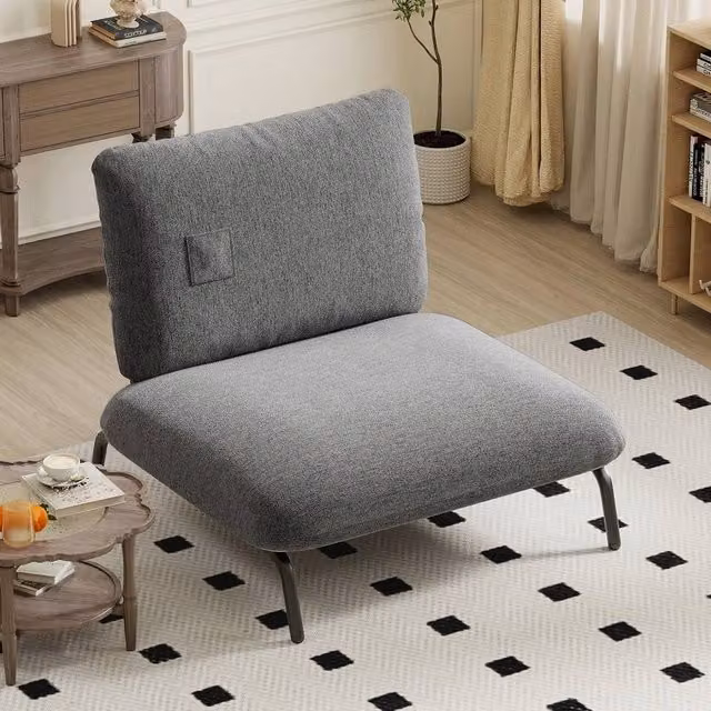 VOGREX Grey Oversized Modern Fabric Accent Chair with Metal Frame and Armrests – 1