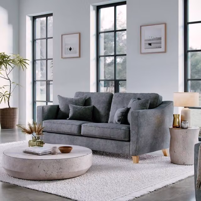 The Great Sofa Company Jackson 3 Seater Grey Chenille Fabric Sofa with Scatter Cushions – 1