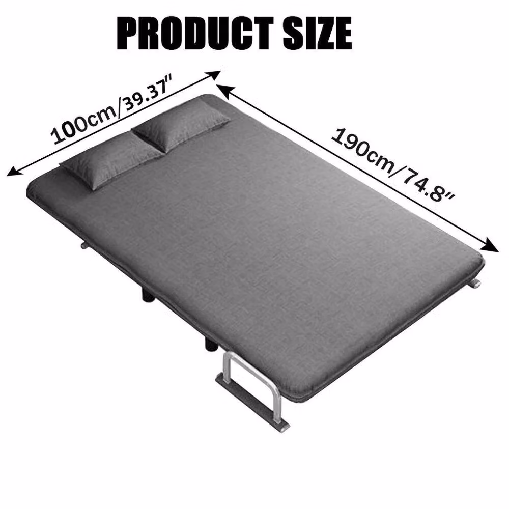 NESTLUNE Grey Fabric Folding Sofa Bed with Metal Frame and Armrests, W: 100 cm, D: 15 cm – 2