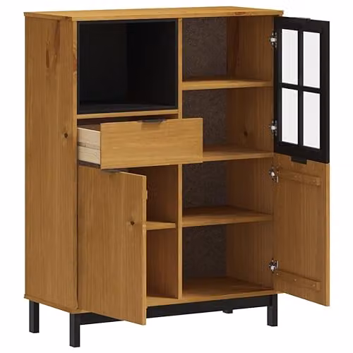 vidaXL FLAM Highboard in Brown Oak Solid Wood Pine with Glass Doors, W/D/H: 92 x 40 x 122.5 cm – 4