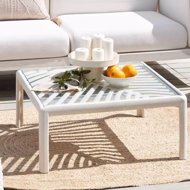 Wyld and Coco Garden Coffee Table in Beige with Glass Top, W/D/H: 69 x 69 x 32 cm – 1
