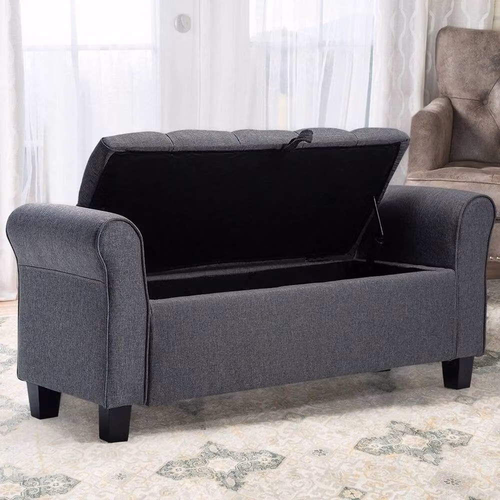 KORVIXA Grey Fabric Ottoman Storage Folding Box Foot Stool Pouffe Bench W/D/H: 100 x 100 x 100 cm – 4