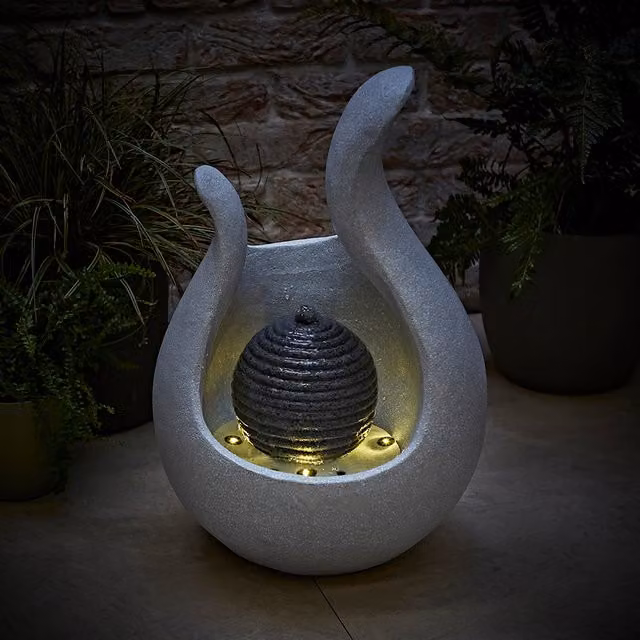 ValueLights Solar Powered Abstract Modern Outdoor Water Fountain Garden Feature in Grey