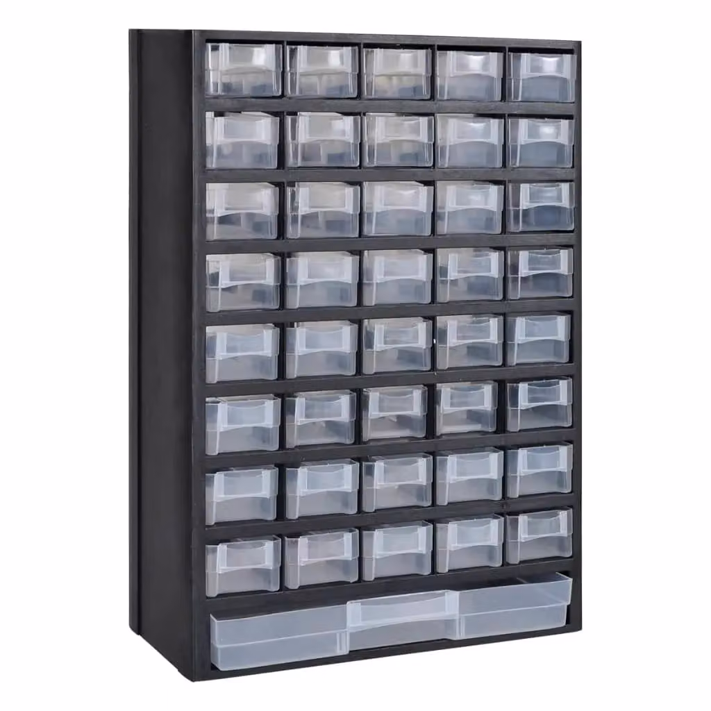 Berkfield Home 41-Drawer Plastic Storage Cabinet Tool Box, 2 Pack, Black and Transparent, Wall Mountable – 2