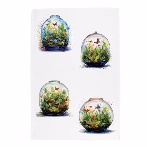 Purely Home Plant Terrariums Tea Towel in Green, W: 67 cm, H: 45 cm