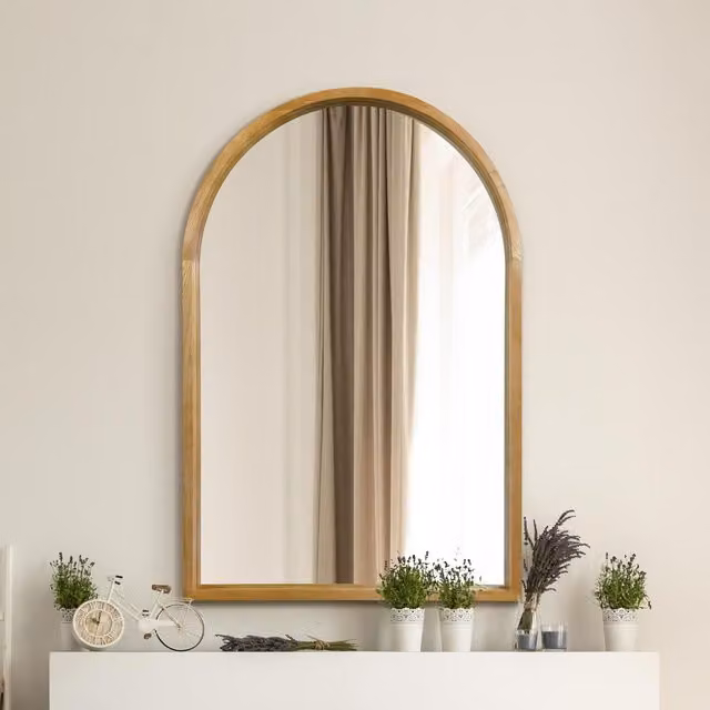 MirrorOutlet The Naturalis Solid Oak Framed Arched Leaner Wall Mirror, Brown, H: 120 cm, W: 80 cm