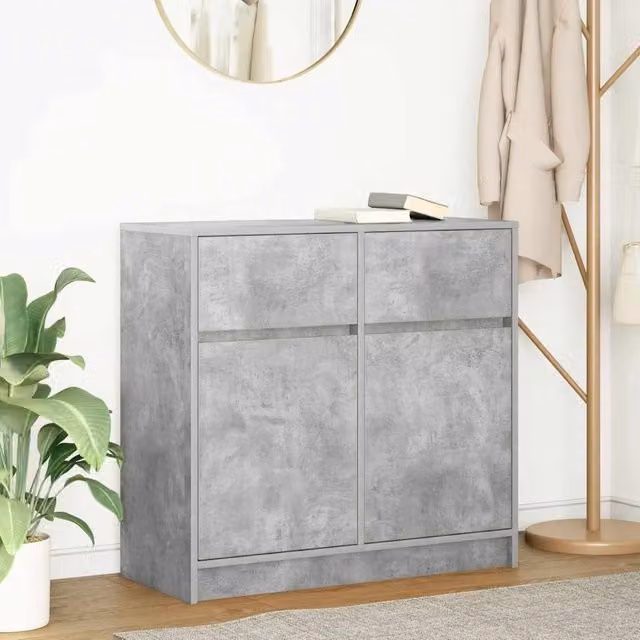 Berkfield Home Sideboard with Drawer in Concrete Grey, W/D/H: 80 x 34 x 76 cm
